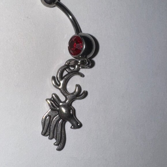 Buck Head, Red Gem Dangle Belly Ring - Picture 9 of 11